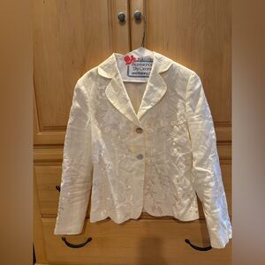 1980’s Spiegel Vintage Cream Floral Embroidered Linen Women's Blazer Size 4